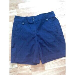 Talbots Navy Blue Chino Shorts Size 10 NWT Flat Front Button Detail Pockets